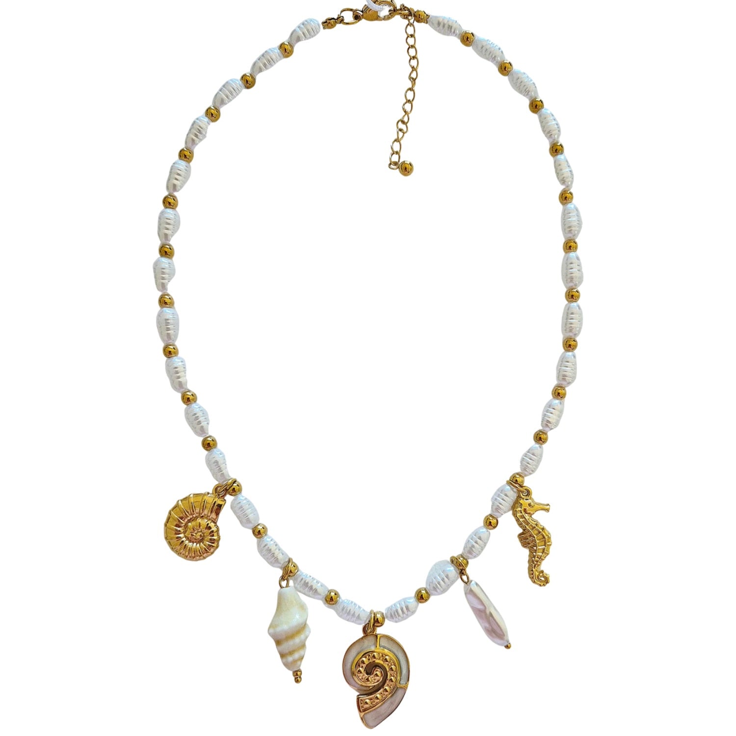 Gold Pearl Sea Charm Necklace