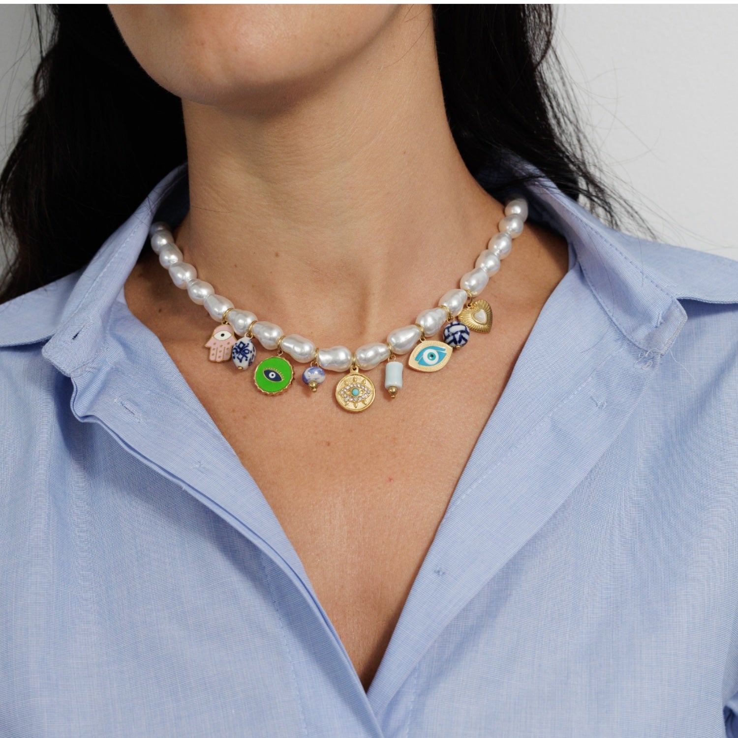 Pearl Eye Charm Necklace