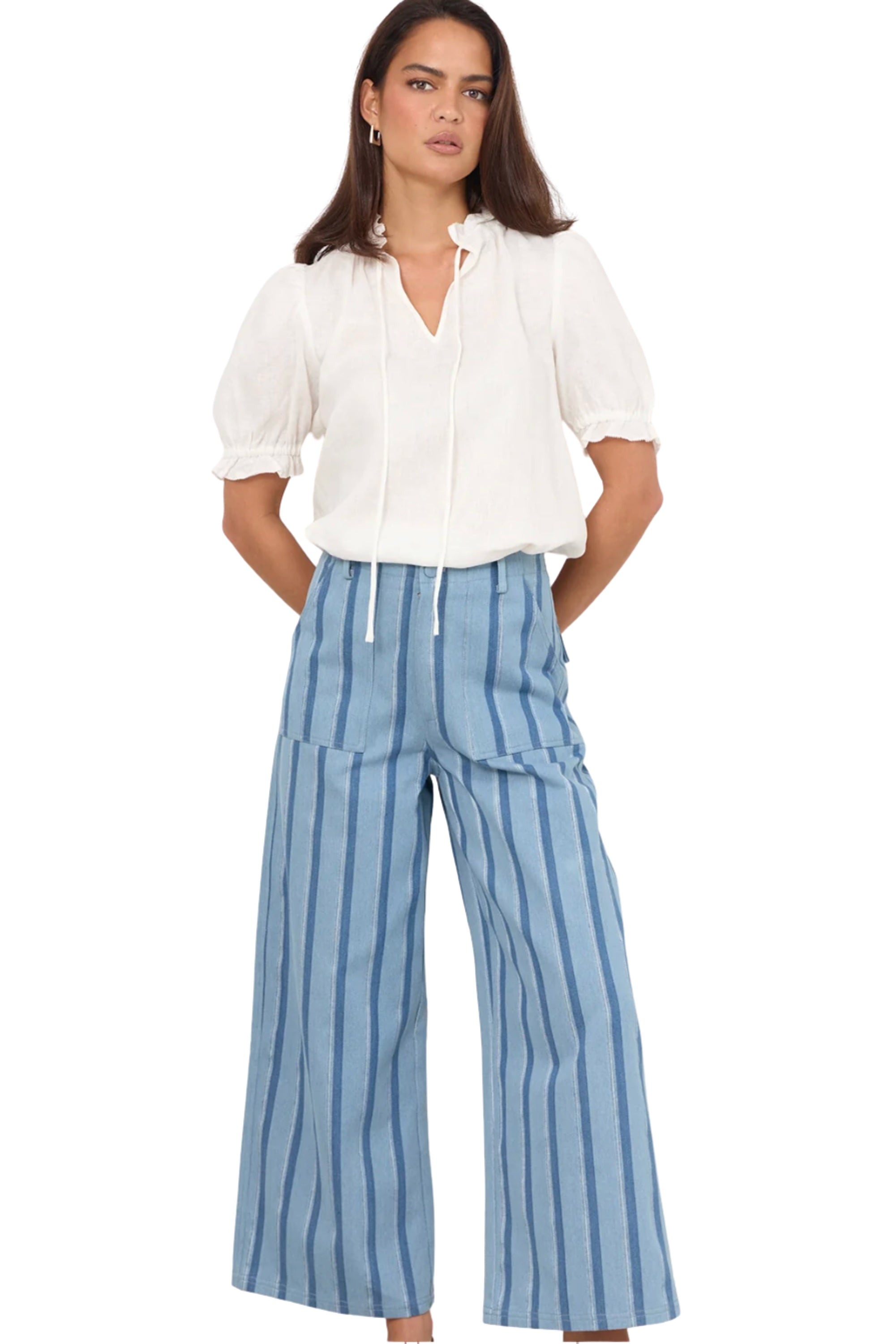 Gabriella Stripe Pant - Denim