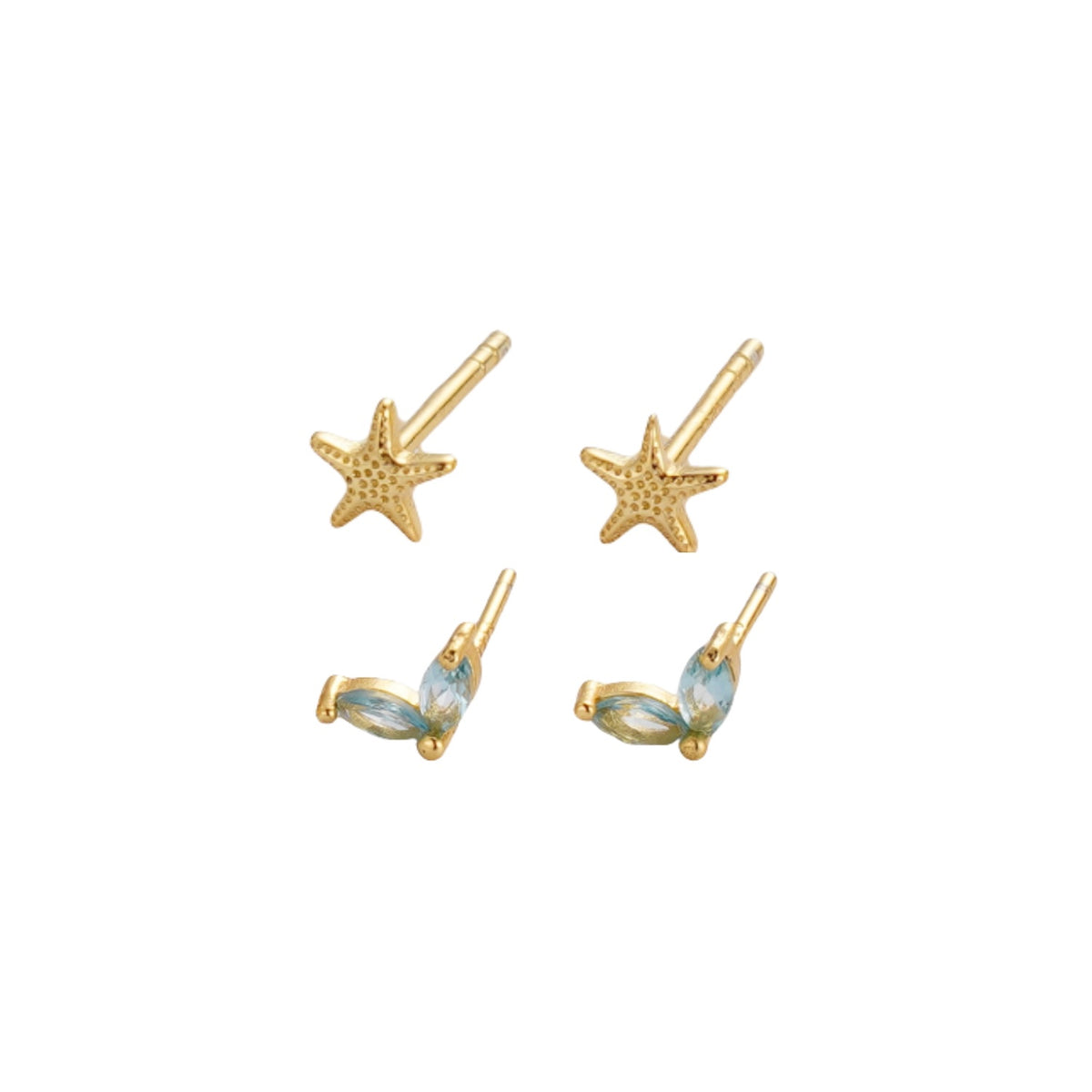 Double Blue Starfish Stud Set - Gold