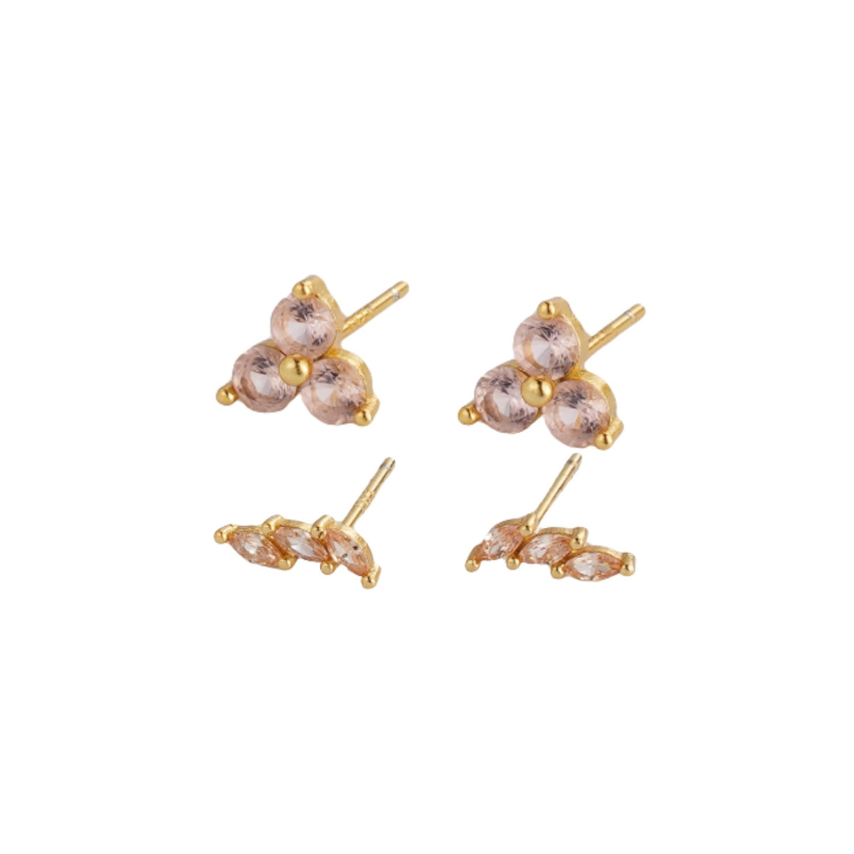Crystal Pink Stud Set - Gold