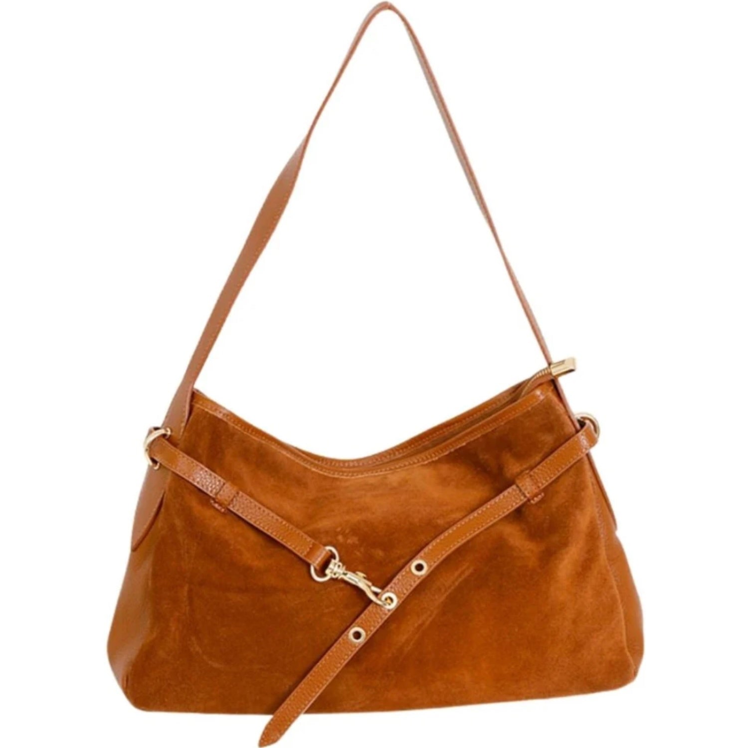Victor Suede Handbag - Camel