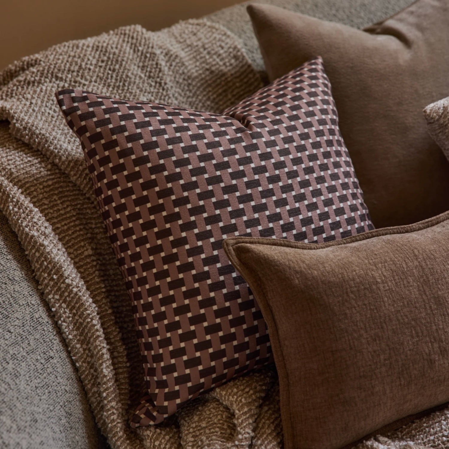 Gracie 50cm Cushion - Coffee Check