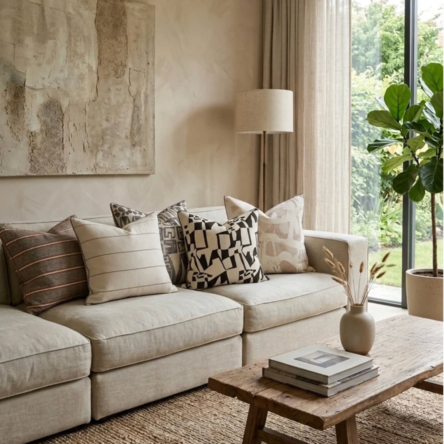 Flora 55cm Cushion - Beige/Cream