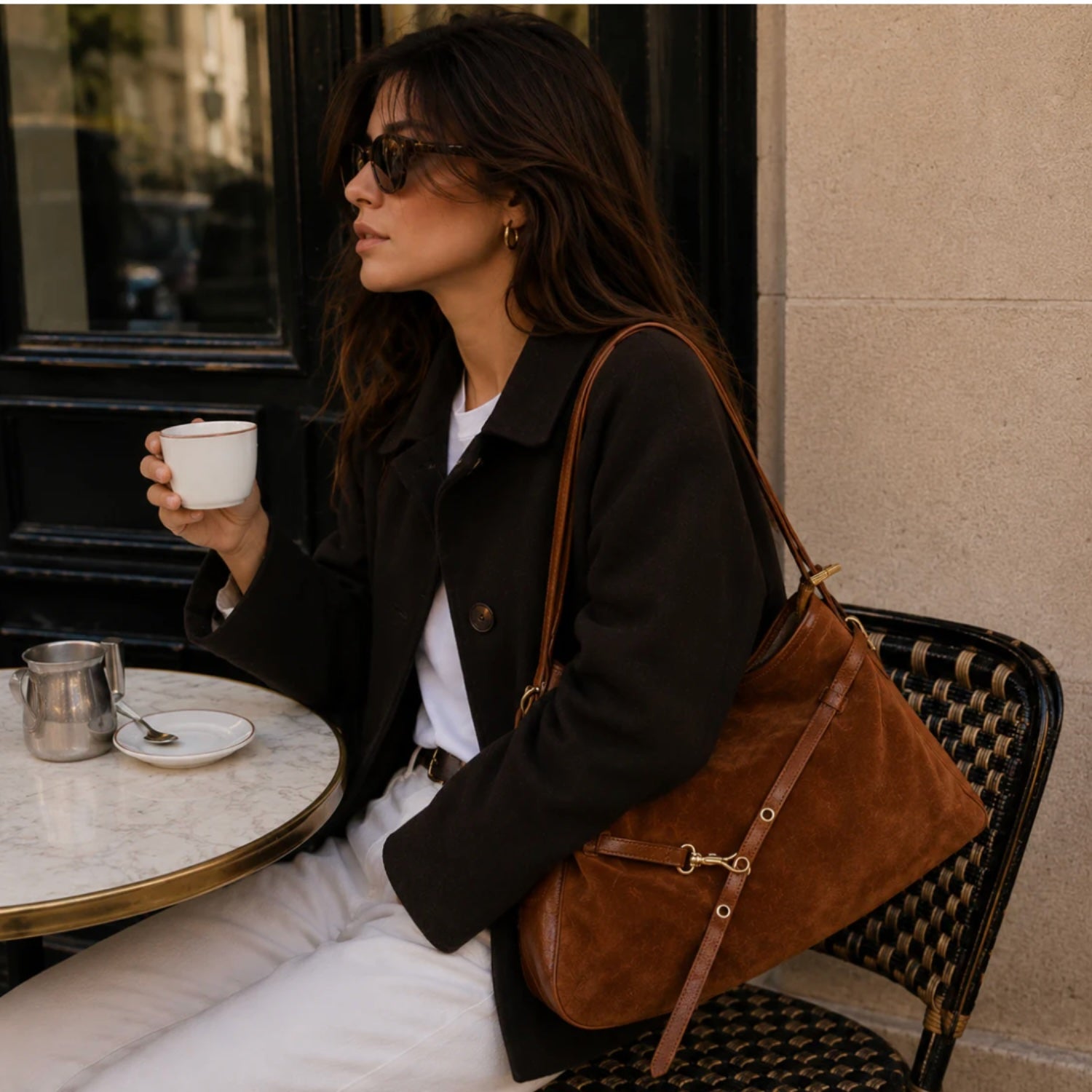 Victor Suede Handbag - Camel