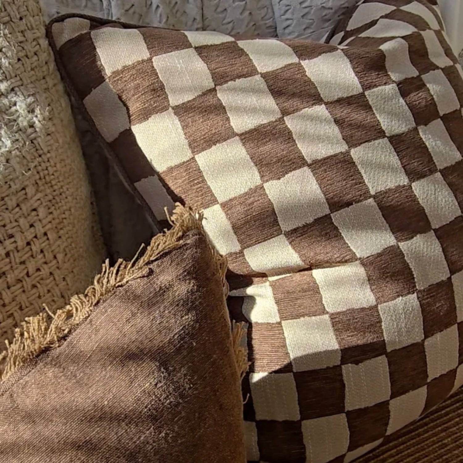 Checkerboard 55cm Cushion - Brown
