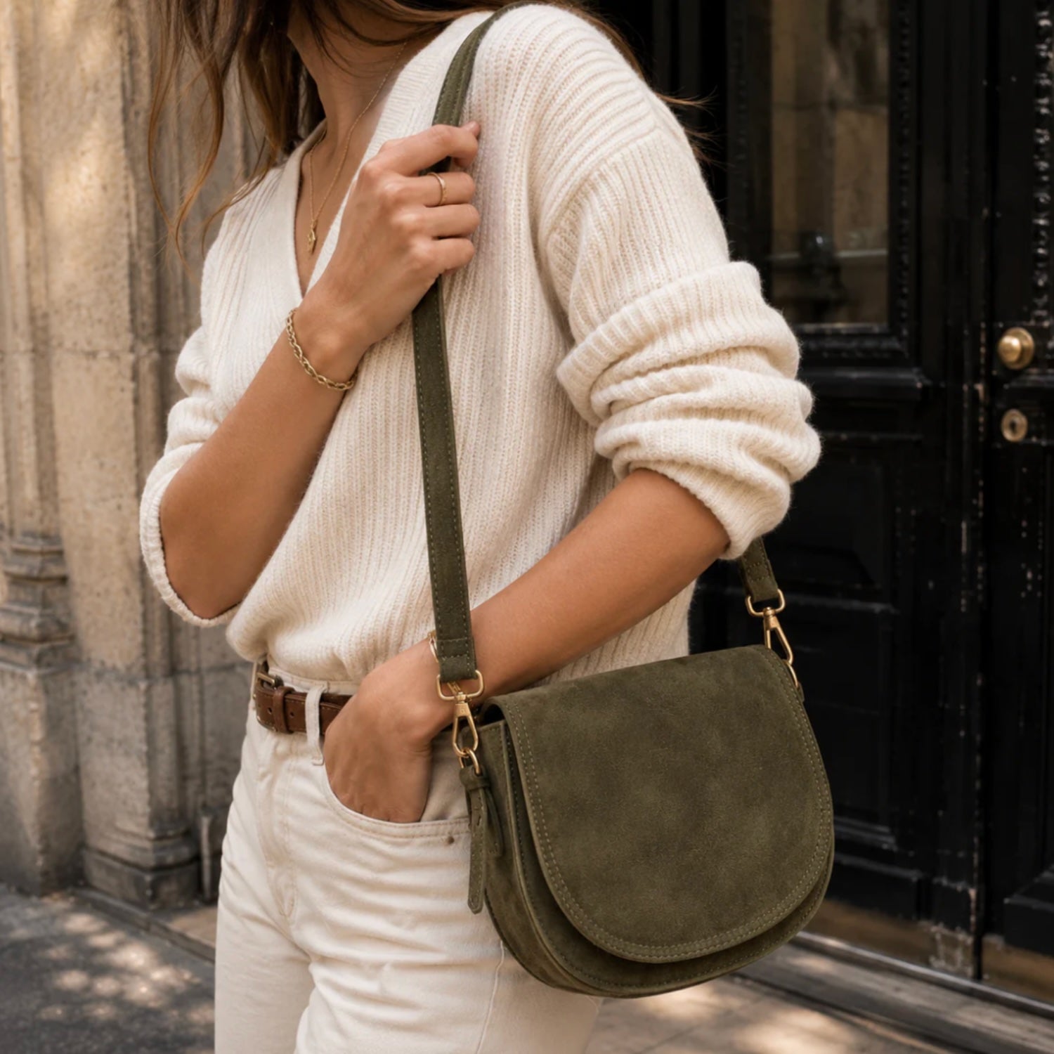 Gabrielle Suede Handbag - Khaki