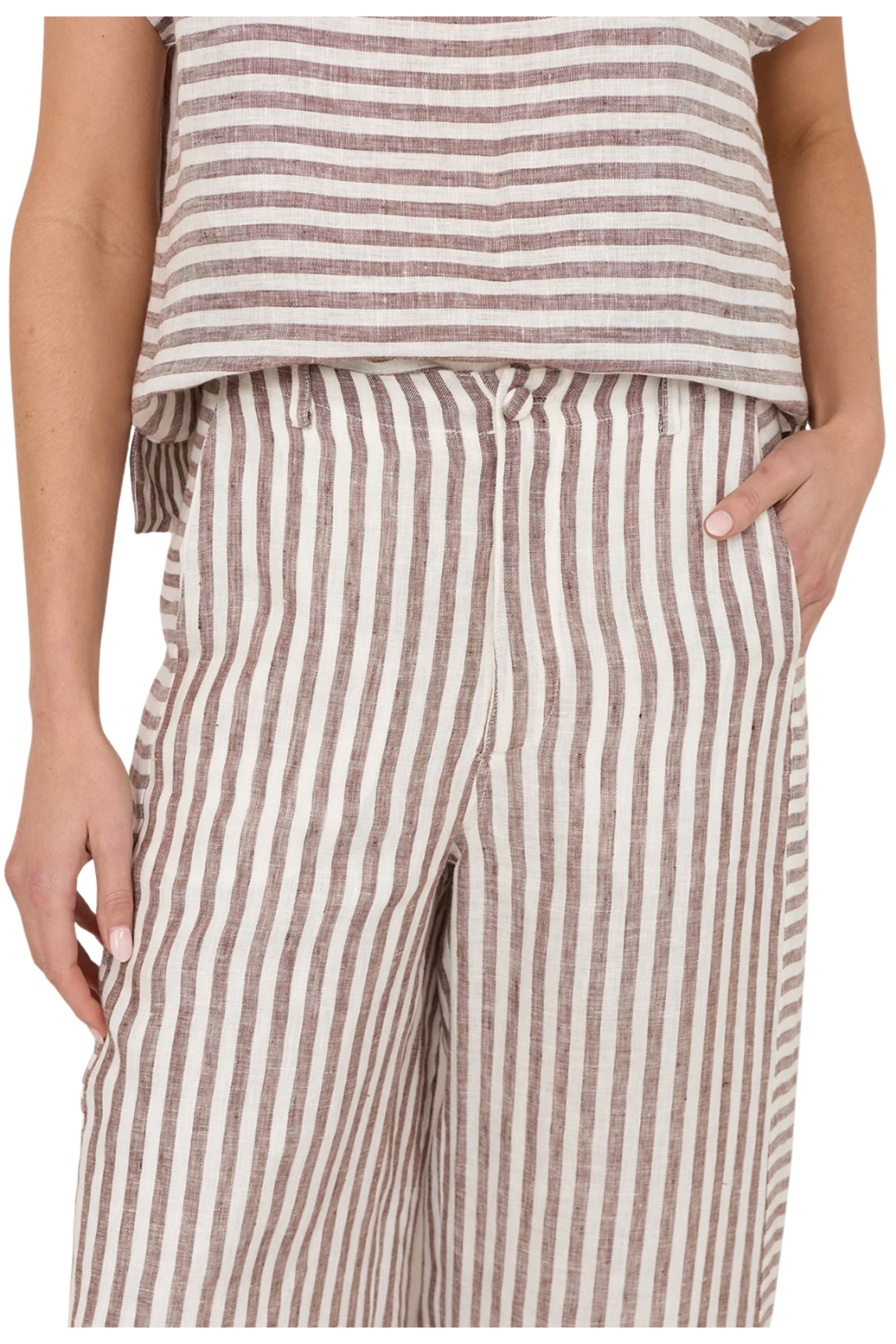 Gabriella Stripe Pant - Choc/White