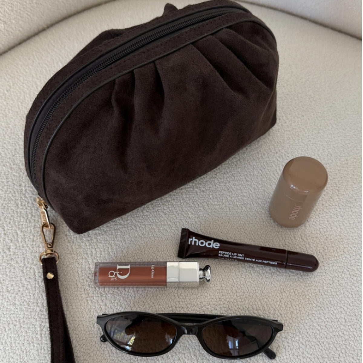 Sarski Suedette Makeup Bag - Choc