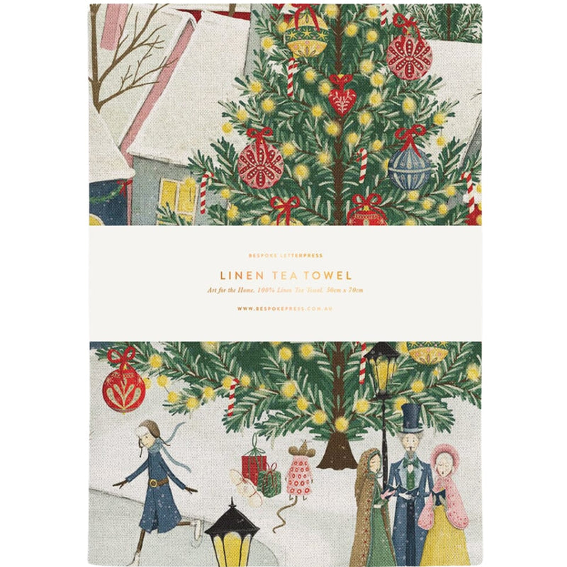 Linen Tea Towel - Christmas Village