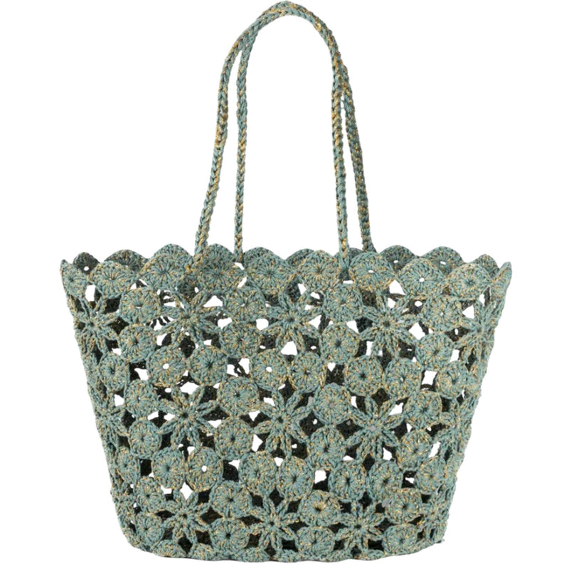 Jane Crochet Basket - Celadon/Gold
