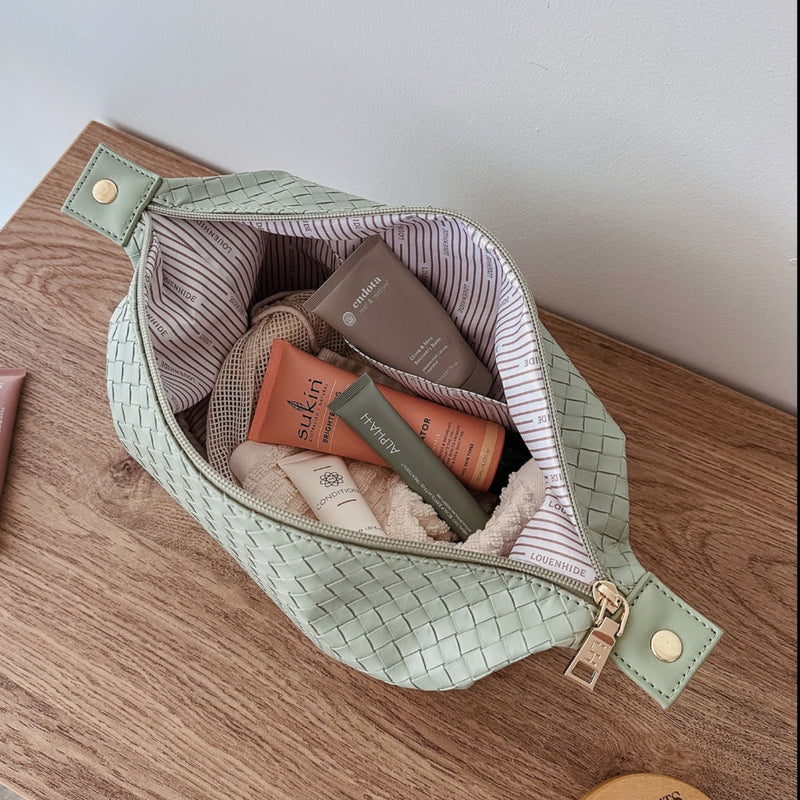 Lucinda Woven Cosmetic Case - Sage Green