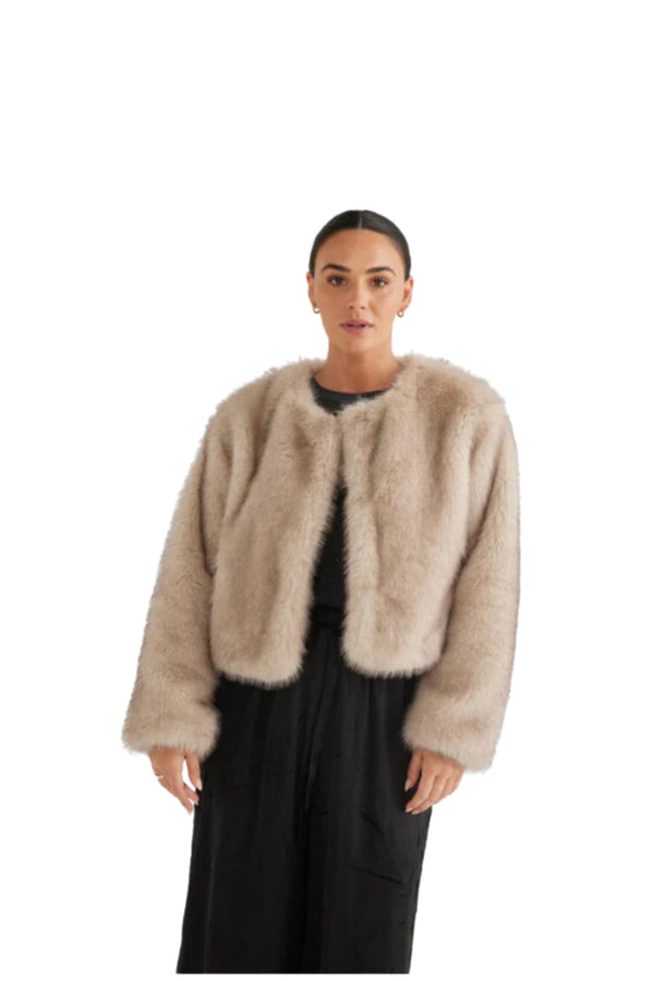 Gigi Cropped Fur Jacket - Ashy Fleck