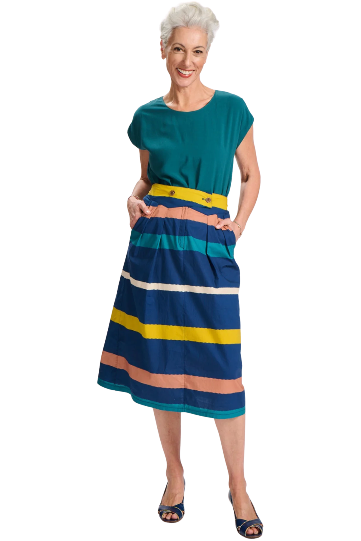Valencia Stripe Skirt - Navy