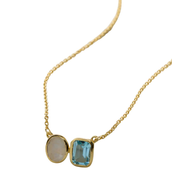 Skylar Necklace - Moonstone/Blue Topez