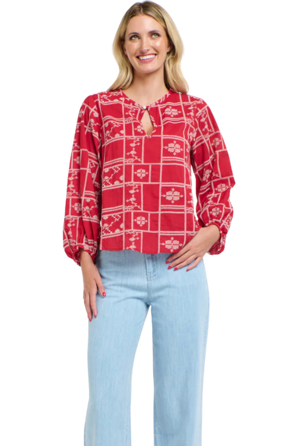 Meredith X-Stitch Top - Red
