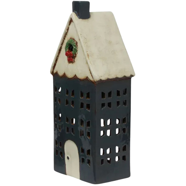 Tea Light House (L) - Blue/Wreath
