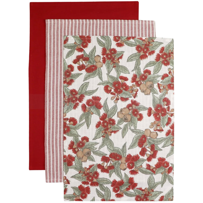 Natalie Red Tea Towel S/3