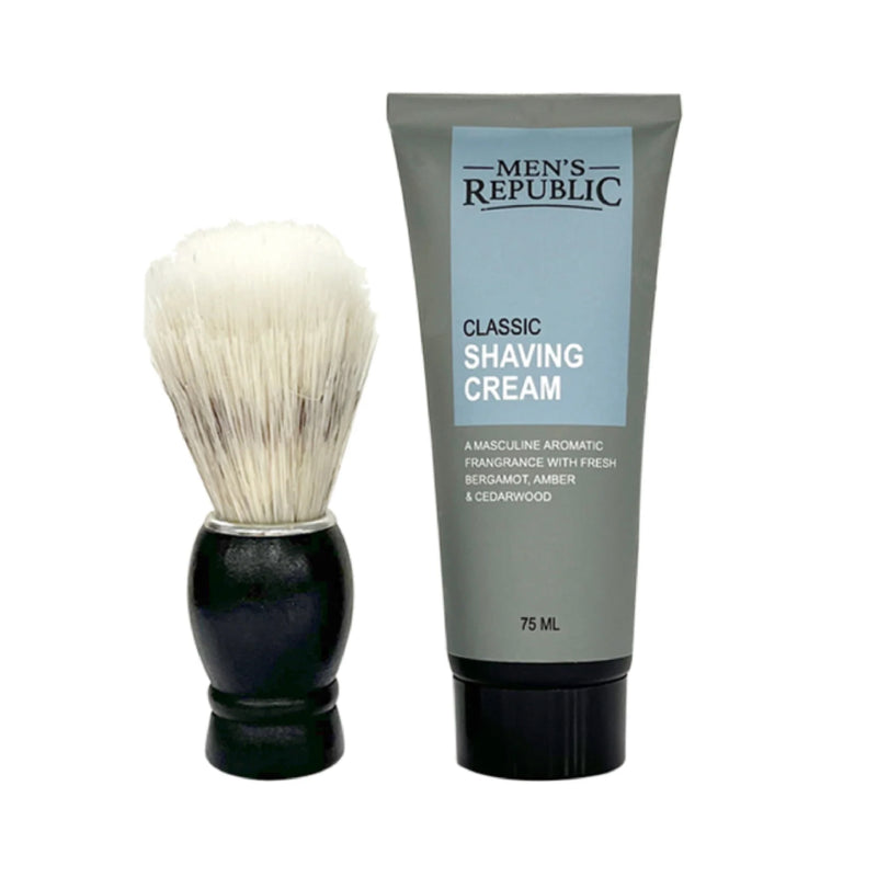 Mug with shaving cream and brush