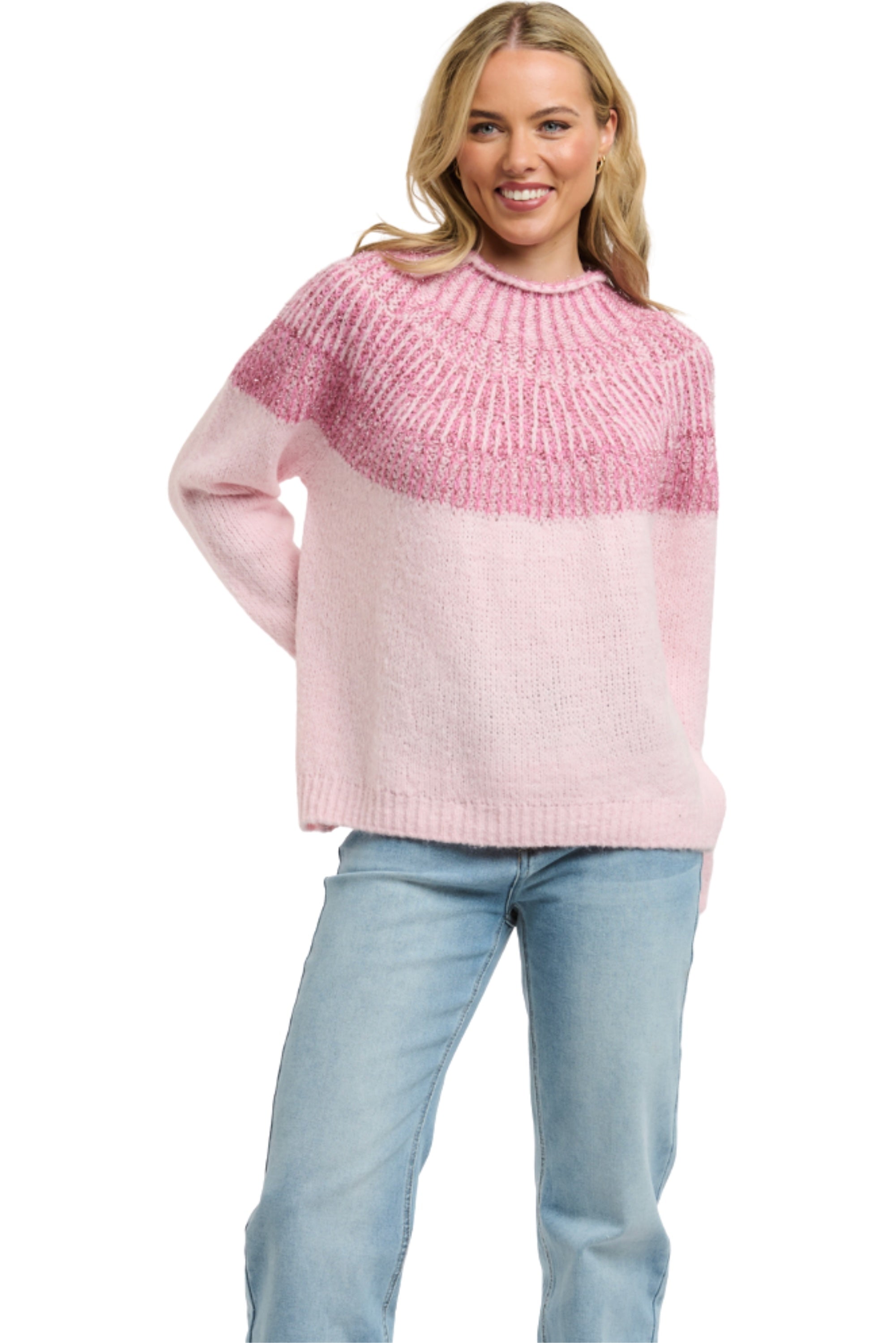 Yoke Lurex Jumper - Pink