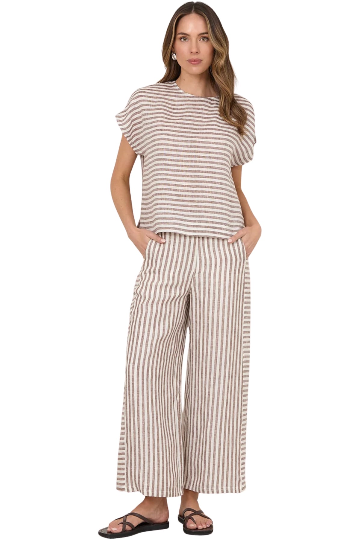 Gabriella Stripe Pant - Choc/White