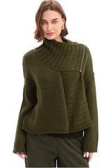 Zip Collar Cardi - Khaki