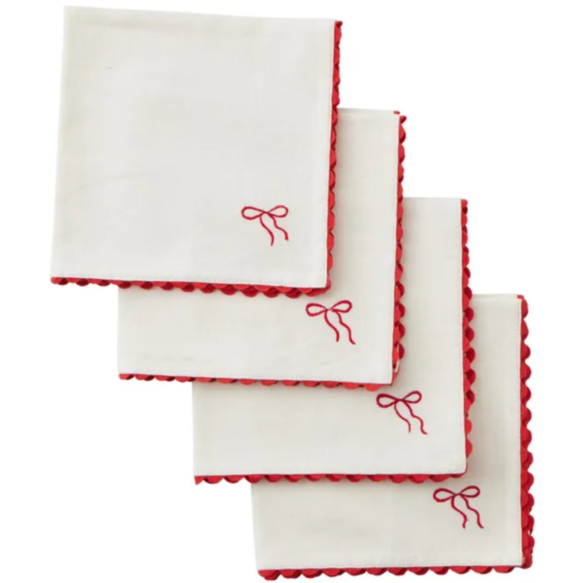 Bow S/4 Cotton Napkins - White/Red