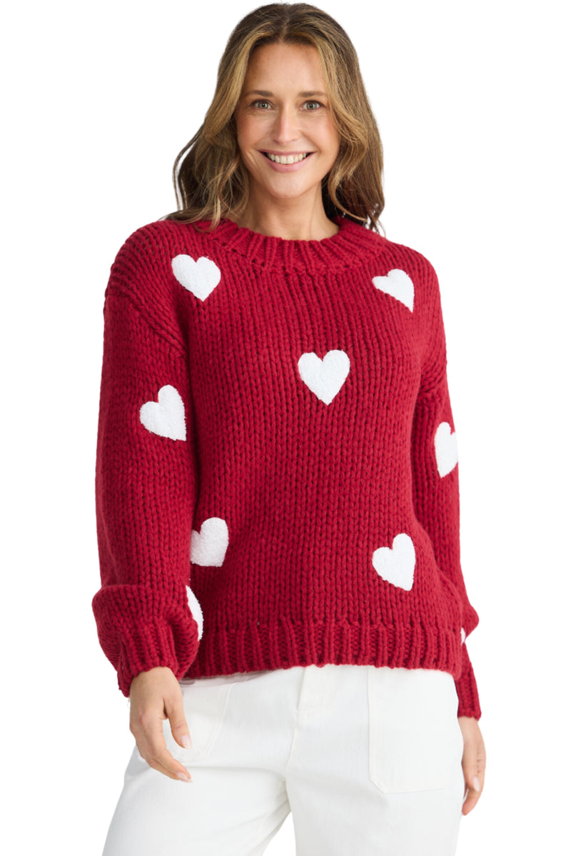 Heart on Sleeve Knit - Cherry/White