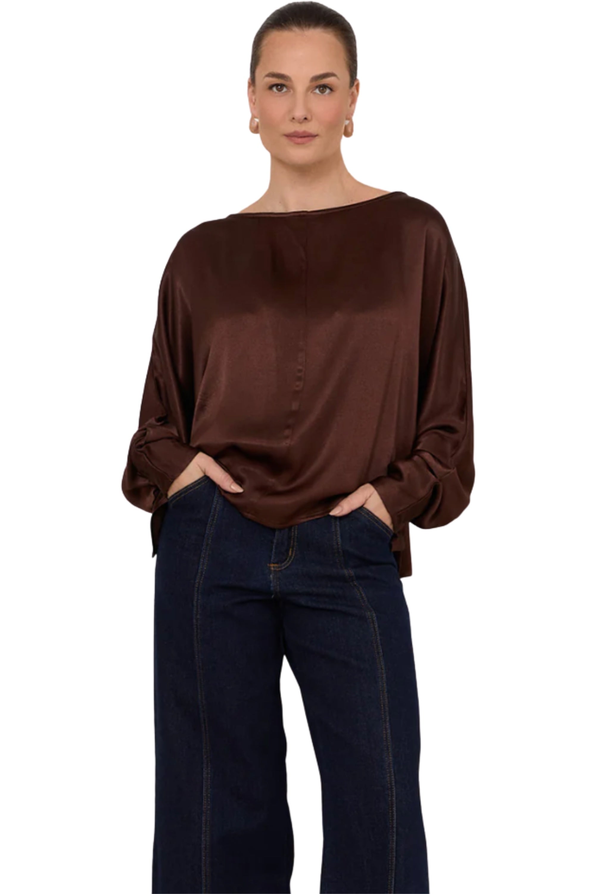 Meeka Satin Top - Chocolate
