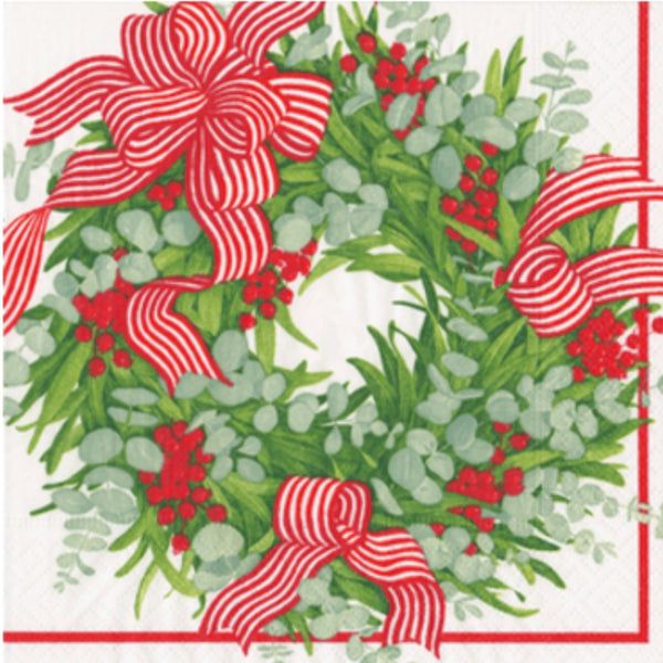 Cocktail Napkin - Ribbon Stripe Wreath
