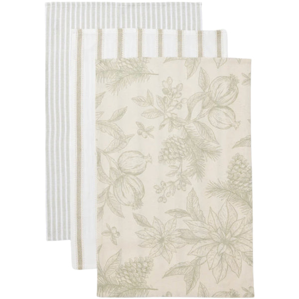Poinsettia Tea Towel S/3 - Olive