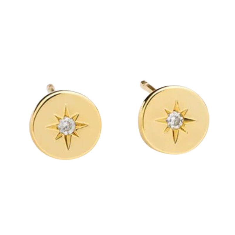 Crystal Disc Stud Earrings - Gold