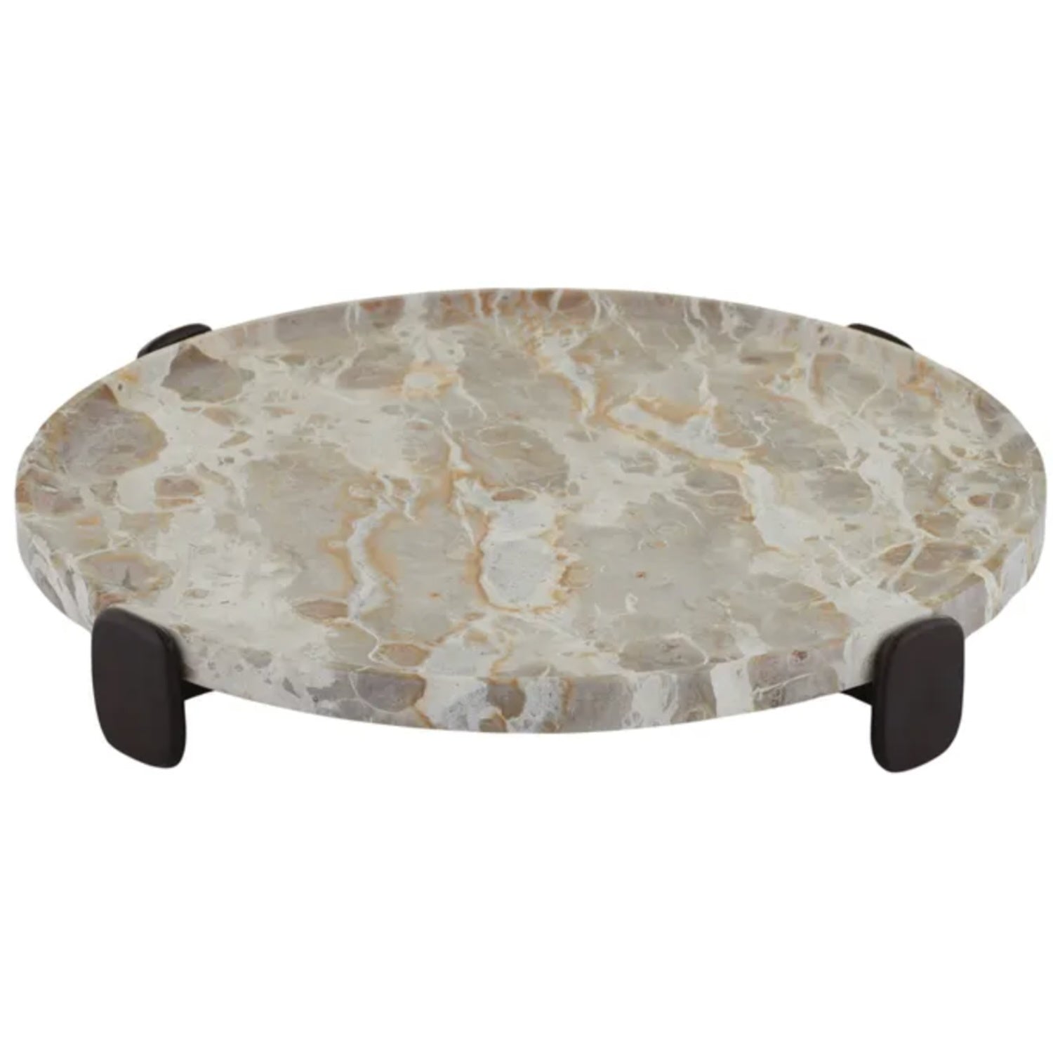 Xena Marble/Wood Footed Tray - Taupe