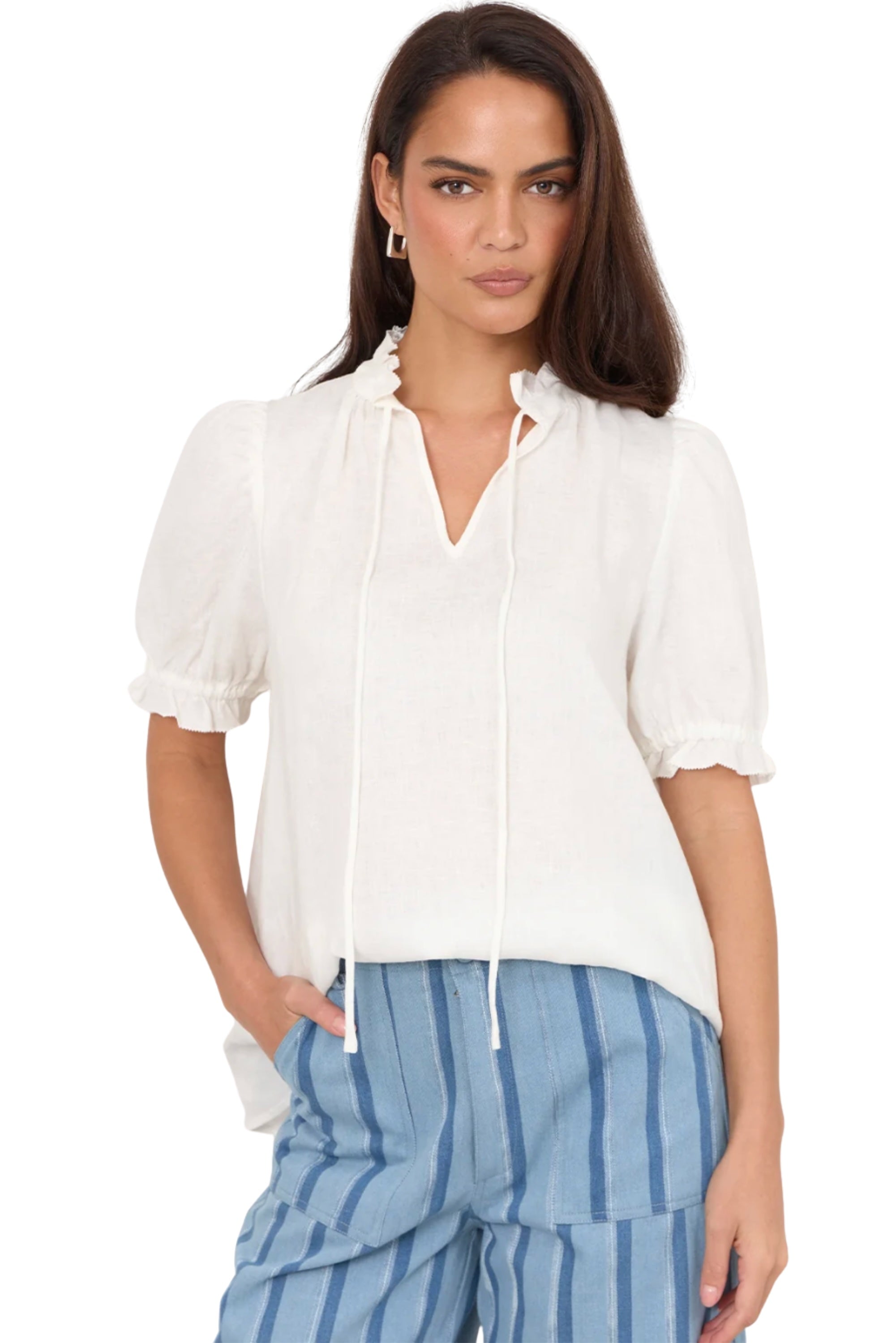 Sandra Linen Top - White