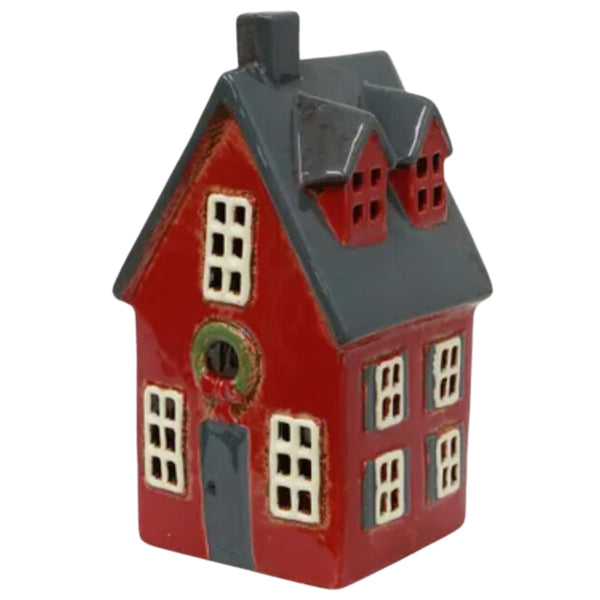 Tea Light Cottage - Red/Wreath