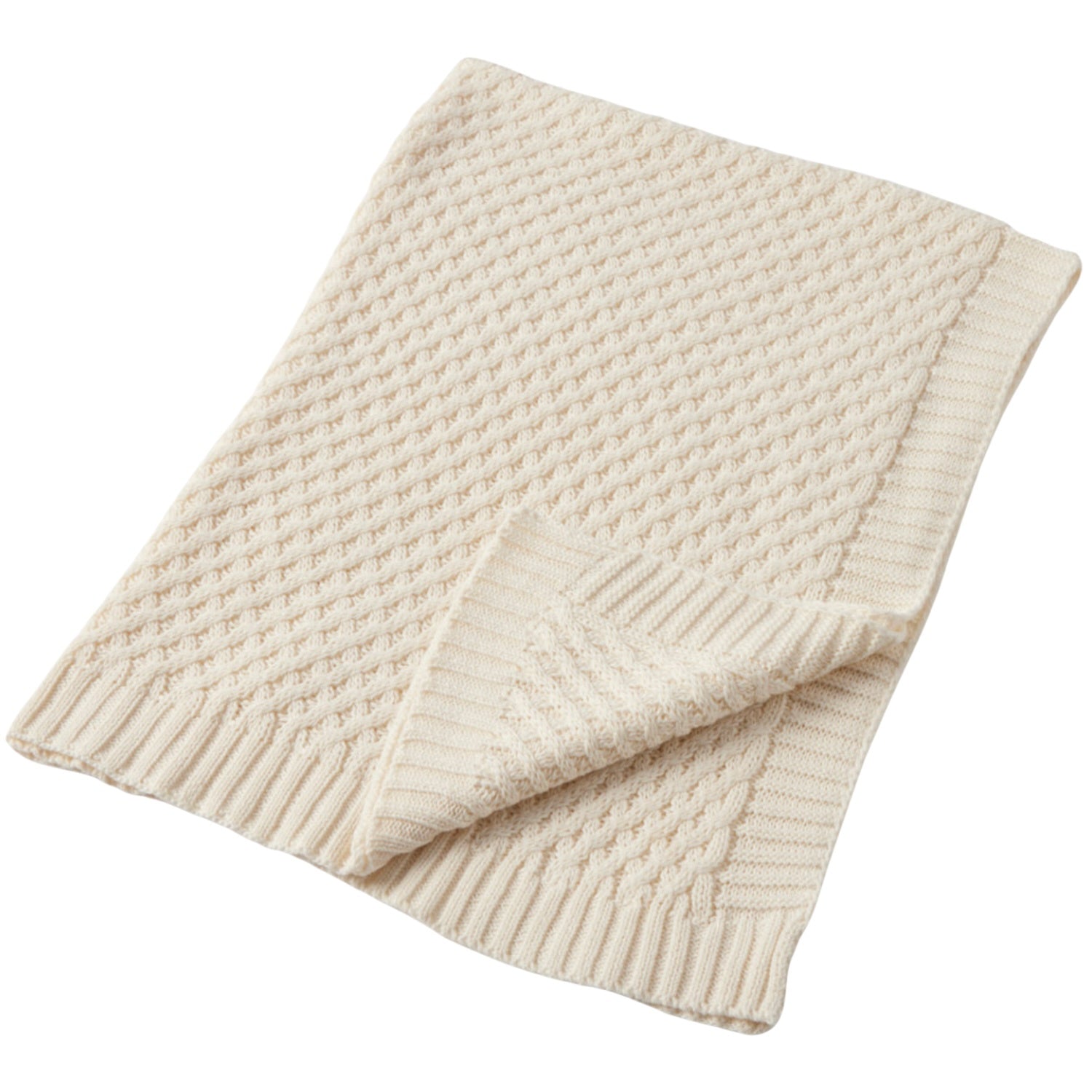 Cream Basket Weave Knit Blanket
