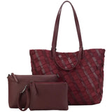 Lexington 3 Pc Woven  Tote Bag - Burgundy