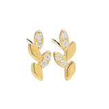 Crystal Leaf Stud Earrings - Gold