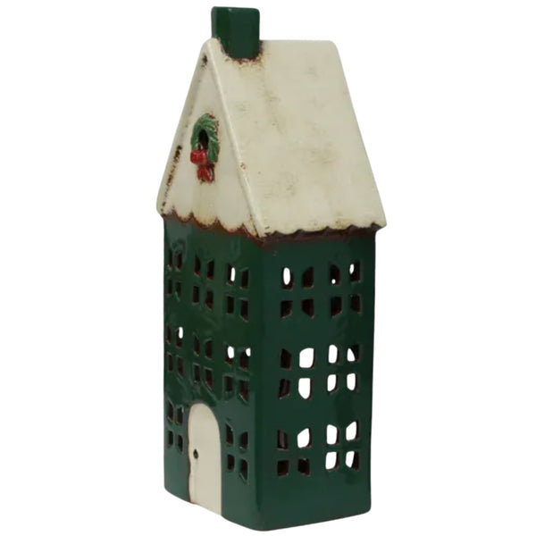 Tea Light House (L) - Green/Wreath