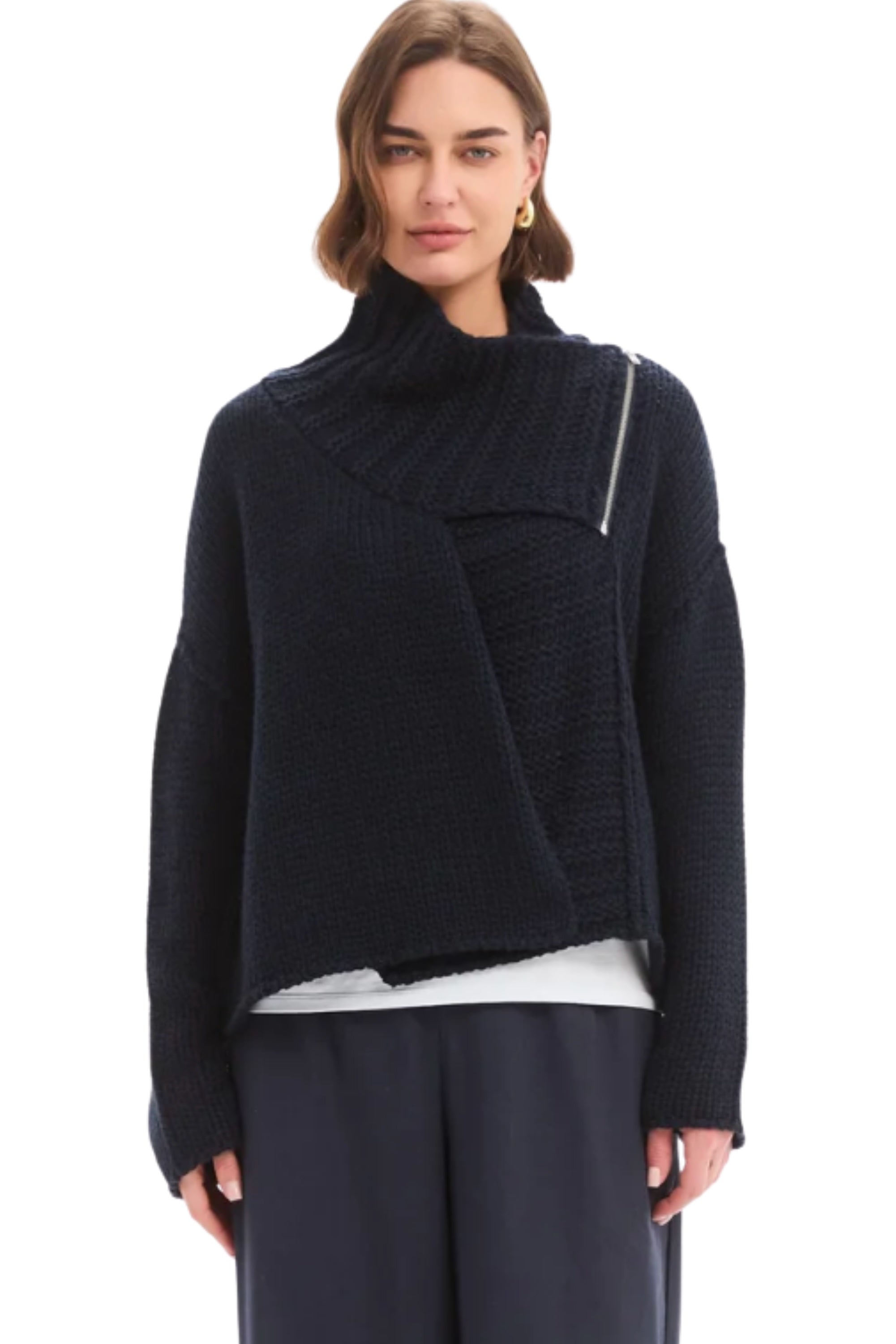 Zip Collar Cardi - Navy