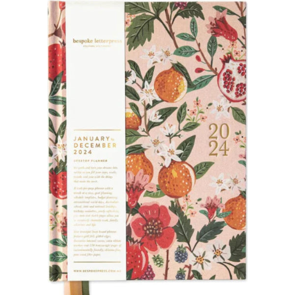 2024 Desktop Linen Bound Planner - Pomegranate