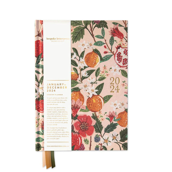 2024 Desktop Linen Bound Planner - Pomegranate