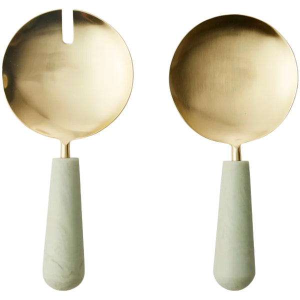 Aries Salad Servers - Green/Brass