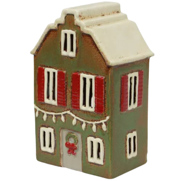 Tea Light House - Christmas Green/Shutters