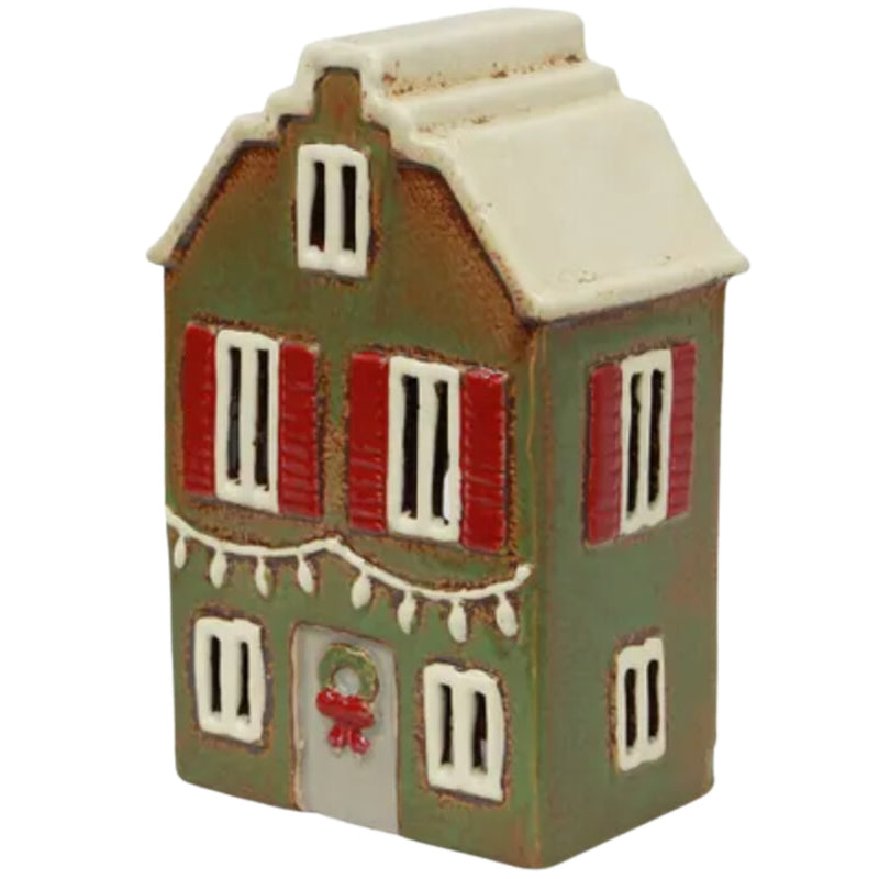Tea Light House - Christmas Green/Shutters