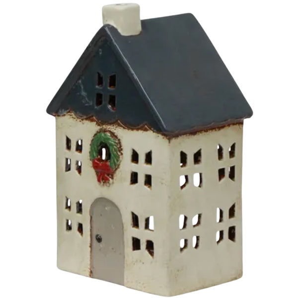 Tea Light House (S) - Blue/Wreath