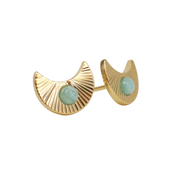 Lunar Earrings - Gold/Green Amazonite