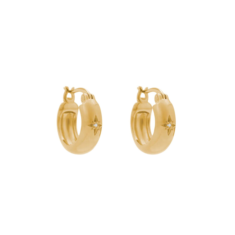 Guiding Star Etched Hoops (18K Gold Plated)