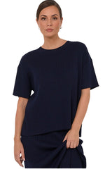 Shani Rib Knit Top - Navy