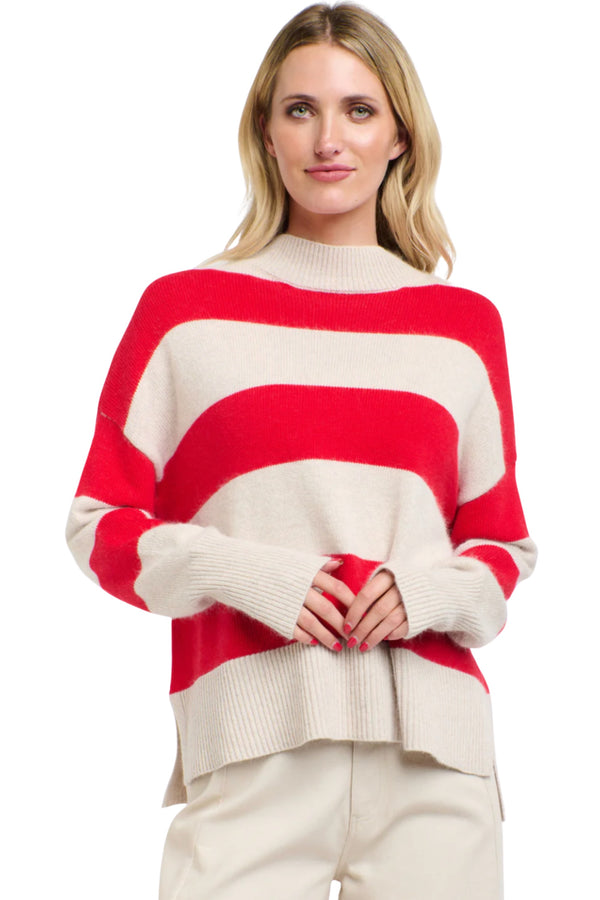 Gracie Angora Stripe Knit - Red/Nat